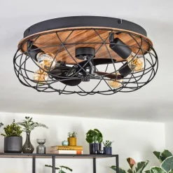 Tourais Plafonnier, Ventilateur de plafond lumineux LED Couleur bois, Noir, 4 lumières, Télécommandes