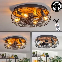 Tourais Plafonnier, Ventilateur de plafond lumineux LED Couleur bois, Noir, 4 lumières, Télécommandes