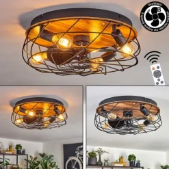 Tourais Plafonnier, Ventilateur de plafond lumineux LED Couleur bois, Noir, 4 lumières, Télécommandes