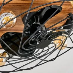 Tourais Plafonnier, Ventilateur de plafond lumineux LED Couleur bois, Noir, 4 lumières, Télécommandes