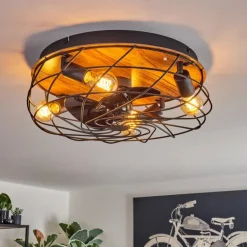 Tourais Plafonnier, Ventilateur de plafond lumineux LED Couleur bois, Noir, 4 lumières, Télécommandes