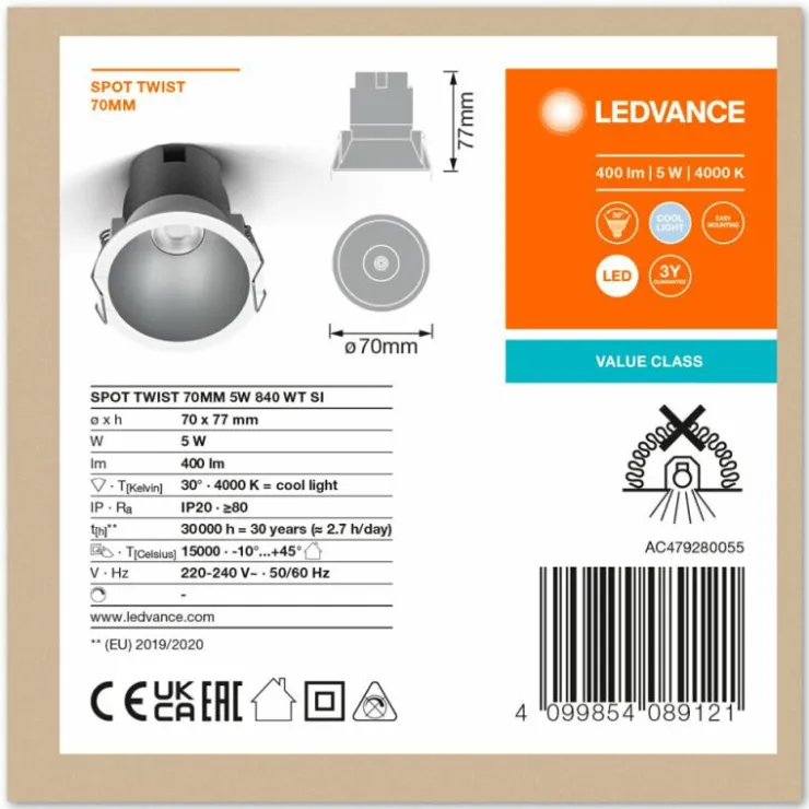 Luminaires Ledvance Luminaires Encastrés|Twist Spot encastrable LED Argenté, Blanc, 1 lumière