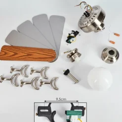 Ventilateur de plafond Apiao Brun, Couleur bois, Argenté, 1 lumière