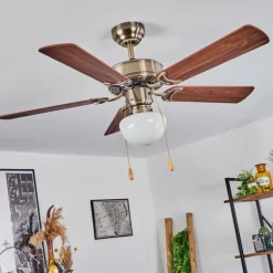 Ventilateur de plafond Apiao Brun, Brun clair, Couleur bois, Argenté, 1 lumière