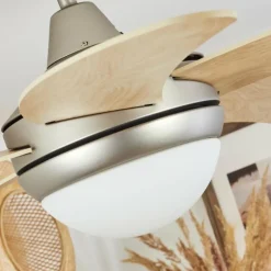 Ventilateur de plafond Morino Écru, Nickel mat, 2 lumières, Télécommandes