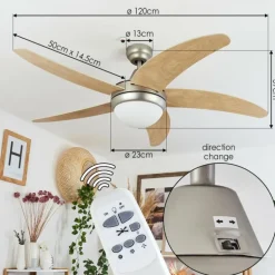 Ventilateur de plafond Morino Écru, Nickel mat, 2 lumières, Télécommandes