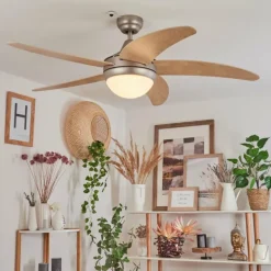 Ventilateur de plafond Morino Écru, Nickel mat, 2 lumières, Télécommandes