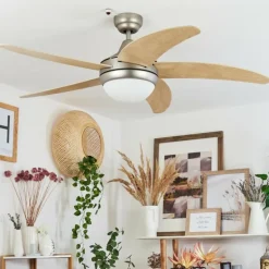 Ventilateur de plafond Morino Écru, Nickel mat, 2 lumières, Télécommandes