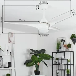 Ventilateur de plafond Malloa LED Blanc, 1 lumière, Télécommandes