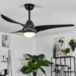 Ventilateur de plafond Malloa LED Noir, 1 lumière, Télécommandes