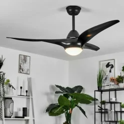 Ventilateur de plafond Malloa LED Noir, 1 lumière, Télécommandes