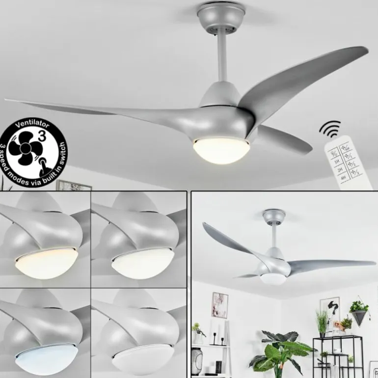 Ventilateur de plafond Malloa LED Titane, 1 lumière, Télécommandes