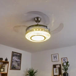 Ventilateur de plafond Bendigo LED Nickel mat, Transparent, 1 lumière