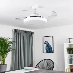 Ventilateur de plafond Bendigo LED Chrome, Transparent, Blanc, 1 lumière