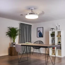 Ventilateur de plafond Bendigo LED Chrome, Transparent, Blanc, 1 lumière