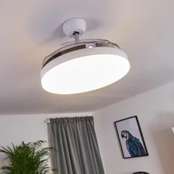 Ventilateur de plafond Bendigo LED Chrome, Transparent, Blanc, 1 lumière