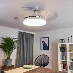 Ventilateur de plafond Bendigo LED Chrome, Transparent, Blanc, 1 lumière