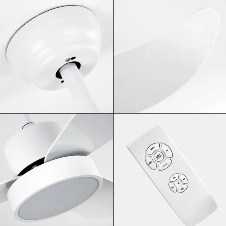 Ventilateur de plafond Doha LED Blanc, 1 lumière, Télécommandes
