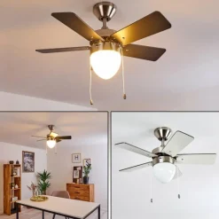 Ventilateur de plafond Ellmau Chrome, Gris, Blanc, 1 lumière