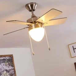 Ventilateur de plafond Ellmau Chrome, Gris, Blanc, 1 lumière