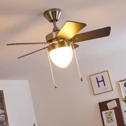 Ventilateur de plafond Ellmau Chrome, Gris, Blanc, 1 lumière