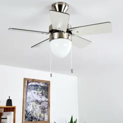 Ventilateur de plafond Ellmau Chrome, Gris, Blanc, 1 lumière