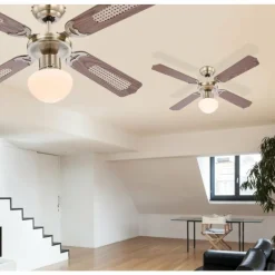 Ventilateur de plafond Globo Champion Vieux laiton, Bois foncé, 1 lumière