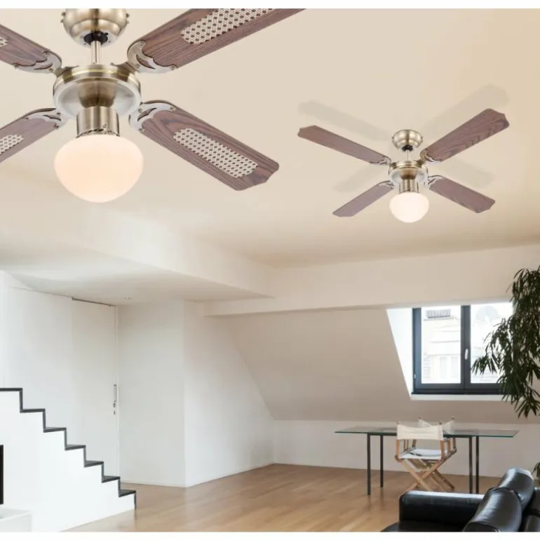 Ventilateur de plafond Globo Champion Vieux laiton, Bois foncé, 1 lumière