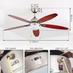 Ventilateur de plafond Gyllan Nickel mat, 1 lumière