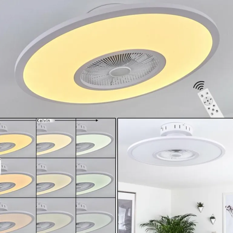 Ventilateur de plafond Marmorta LED Blanc, 1 lumière, Télécommandes