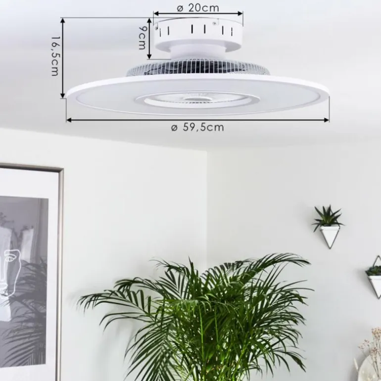 Ventilateur de plafond Marmorta LED Blanc, 1 lumière, Télécommandes