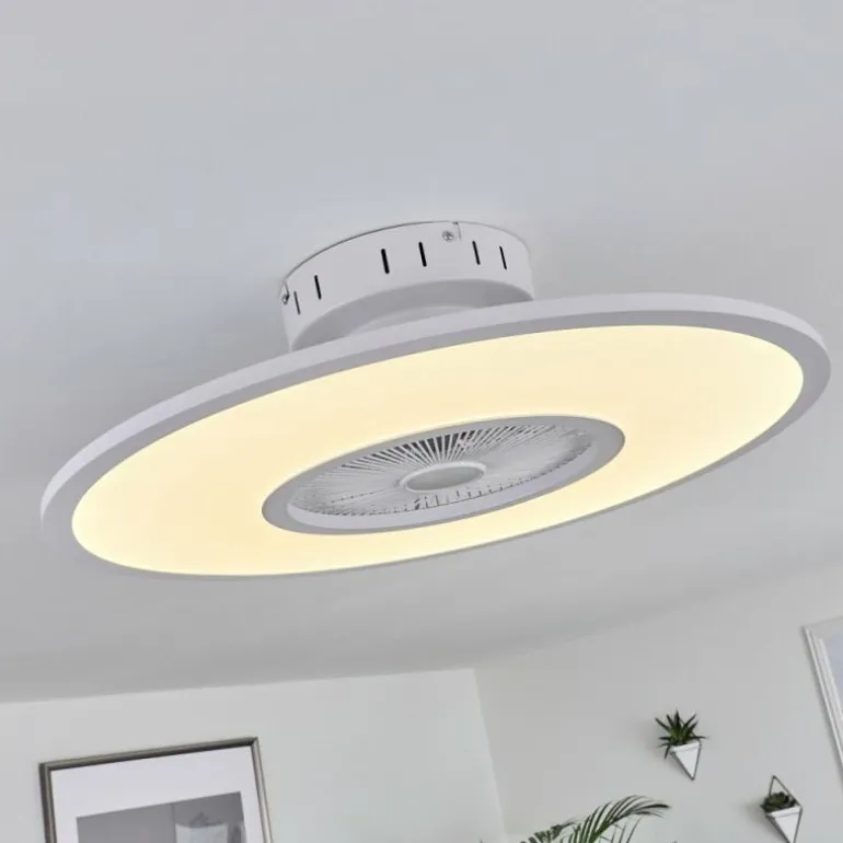 Ventilateur de plafond Marmorta LED Blanc, 1 lumière, Télécommandes
