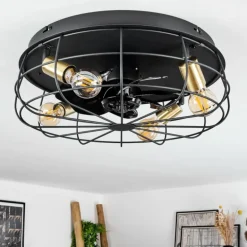 Ventilateur de plafond Moscavide Laiton, Noir, 4 lumières, Télécommandes