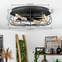 Ventilateur de plafond Moscavide Laiton, Noir, 4 lumières, Télécommandes