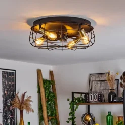 Ventilateur de plafond Moscavide Laiton, Noir, 4 lumières, Télécommandes