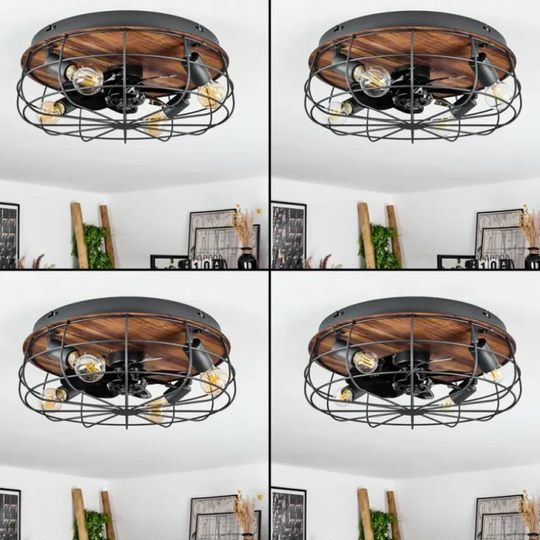 Ventilateur de plafond Moscavide Brun, Couleur bois, Noir, 4 lumières, Télécommandes