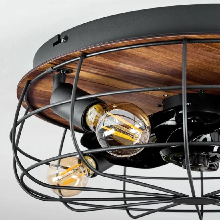 Ventilateur de plafond Moscavide Brun, Couleur bois, Noir, 4 lumières, Télécommandes