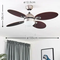 Ventilateur de plafond Nicosia Bois foncé, Nickel mat, 1 lumière
