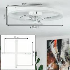 Ventilateur de plafond Oleiro LED Gris, Blanc, 1 lumière, Télécommandes