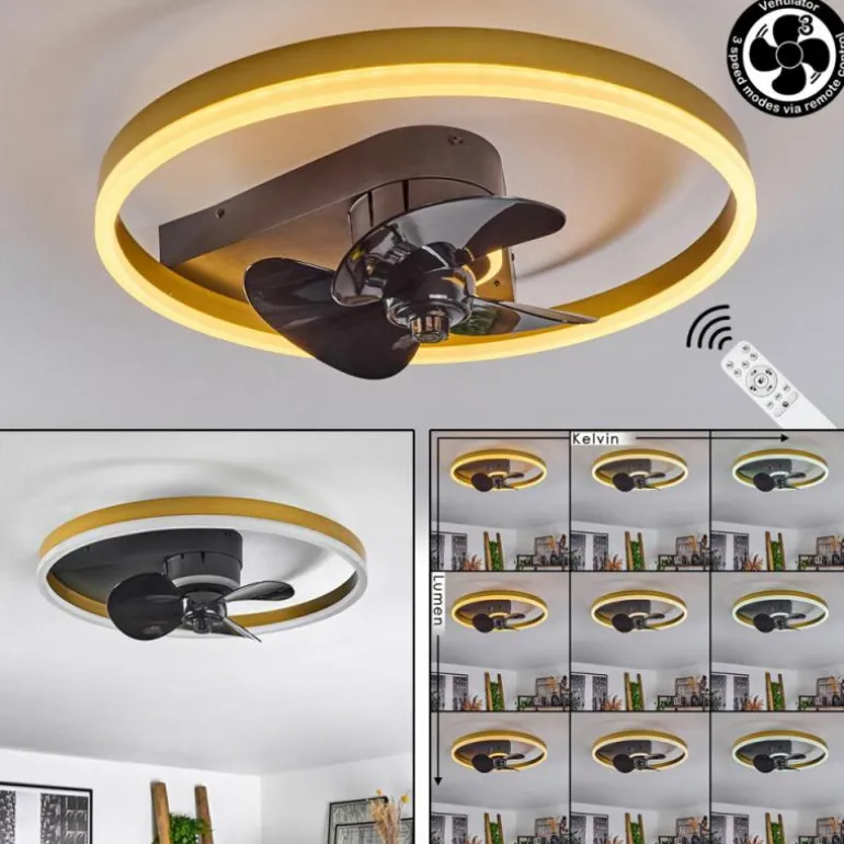 Ventilateur de plafond Oleiro LED Or, Noir, Blanc, 1 lumière, Télécommandes