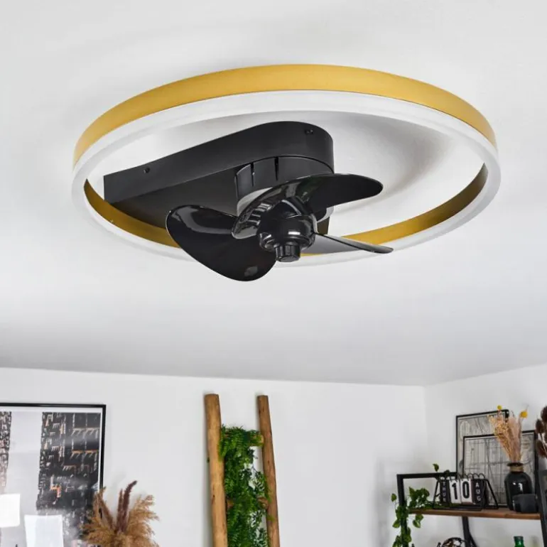 Ventilateur de plafond Oleiro LED Or, Noir, Blanc, 1 lumière, Télécommandes