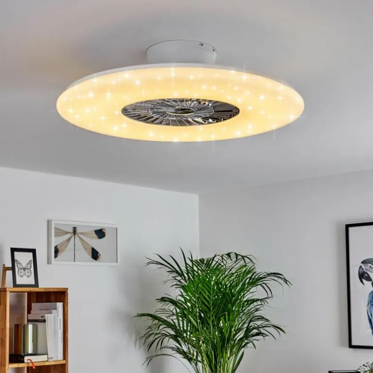 Ventilateur de plafond Petrovac LED Chrome, Blanc, 1 lumière, Télécommandes
