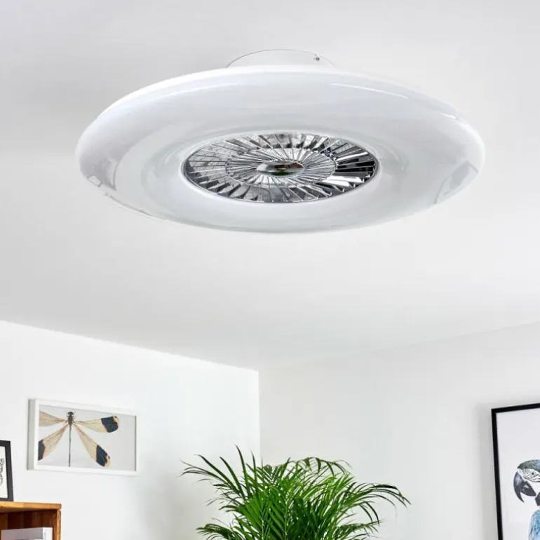 Ventilateur de plafond Petrovac LED Chrome, Blanc, 1 lumière, Télécommandes