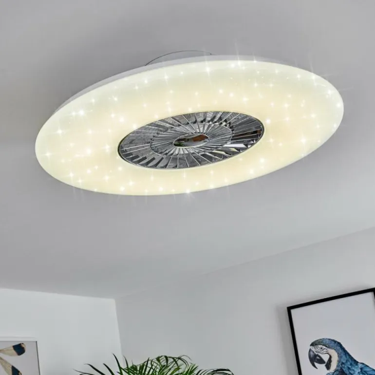 Ventilateur de plafond Petrovac LED Chrome, Blanc, 1 lumière, Télécommandes