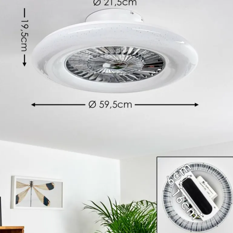 Ventilateur de plafond Petrovac LED Chrome, Blanc, 1 lumière, Télécommandes