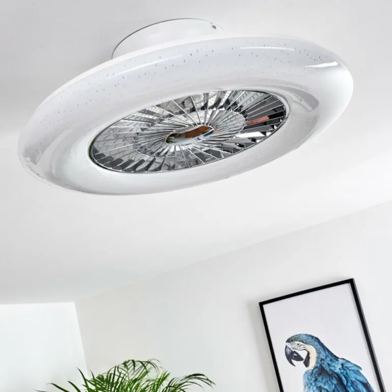Ventilateur de plafond Petrovac LED Chrome, Blanc, 1 lumière, Télécommandes