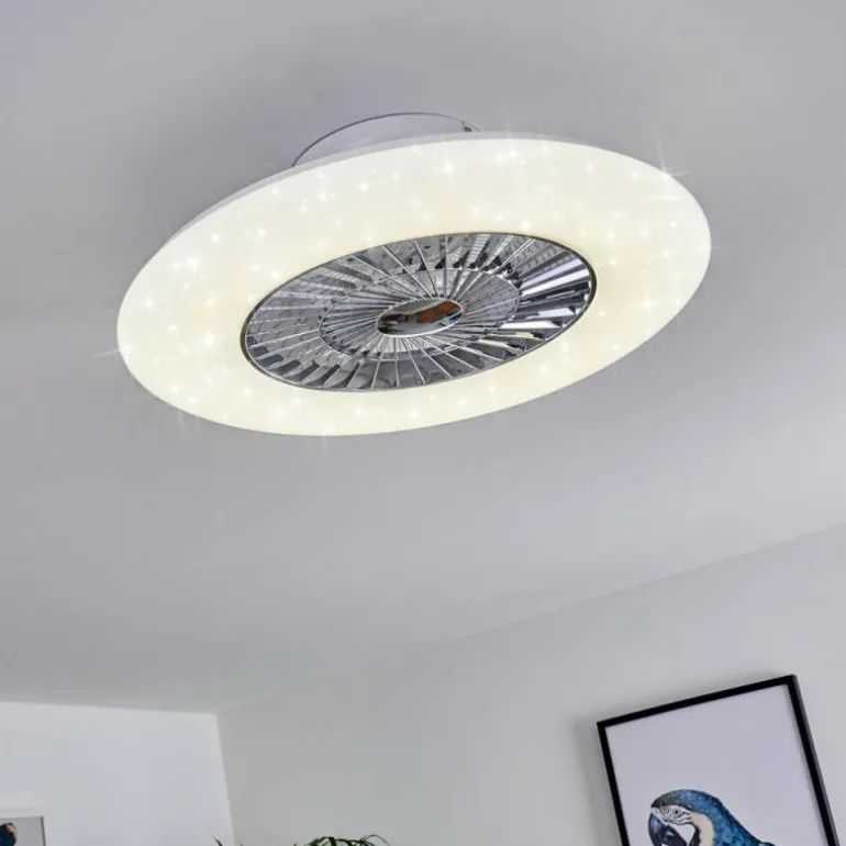 Ventilateur de plafond Petrovac LED Chrome, Blanc, 1 lumière, Télécommandes
