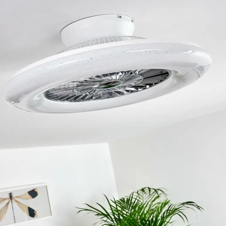 Ventilateur de plafond Petrovac LED Chrome, Blanc, 1 lumière, Télécommandes