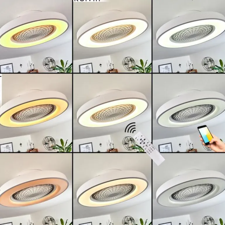 Ventilateur de plafond Penon LED Blanc, 1 lumière, Télécommandes