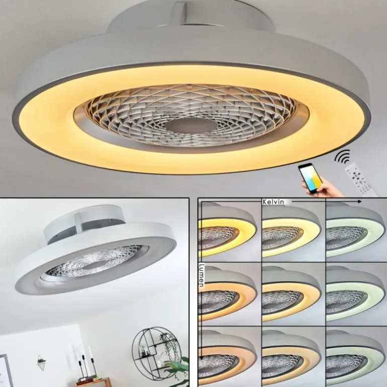 Ventilateur de plafond Penon LED Argenté, 1 lumière, Télécommandes